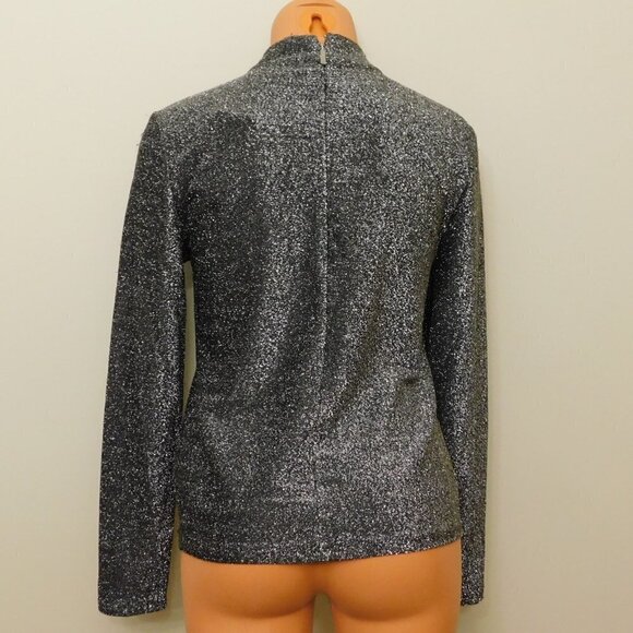 A159 Michael Kors  Metallic-Threaded Mock-Neck Top - Picture 2 of 2